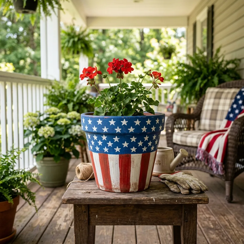 Clay pot painted like the American flag